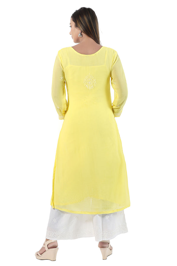 SUMMER YELLOW GEORGETTE CHIKANKARI KURTA