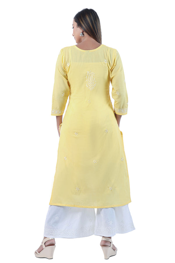 LEMON YELLOW CHIKANKARI COTTON KURTA