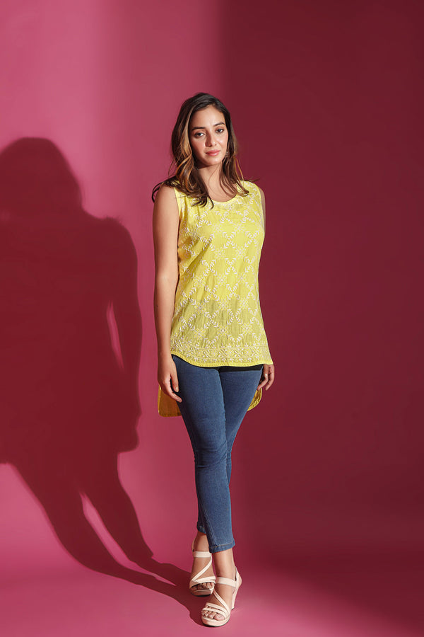 LEMON YELLOW CHIKANKARI TOP